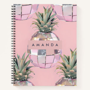 Personalized Glam Disco Pineapple Pink Metallic Notebook