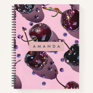 Personalized Glam Sparkle Cherry Design Notebook