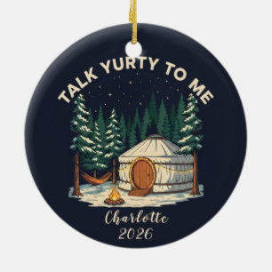 Personalized Glamping Yurt Adventure Retro Camping Ceramic Ornament