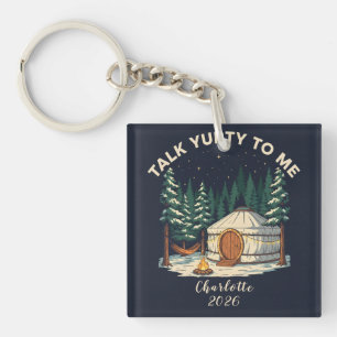 Personalized Glamping Yurt Adventure Retro Camping Key Ring