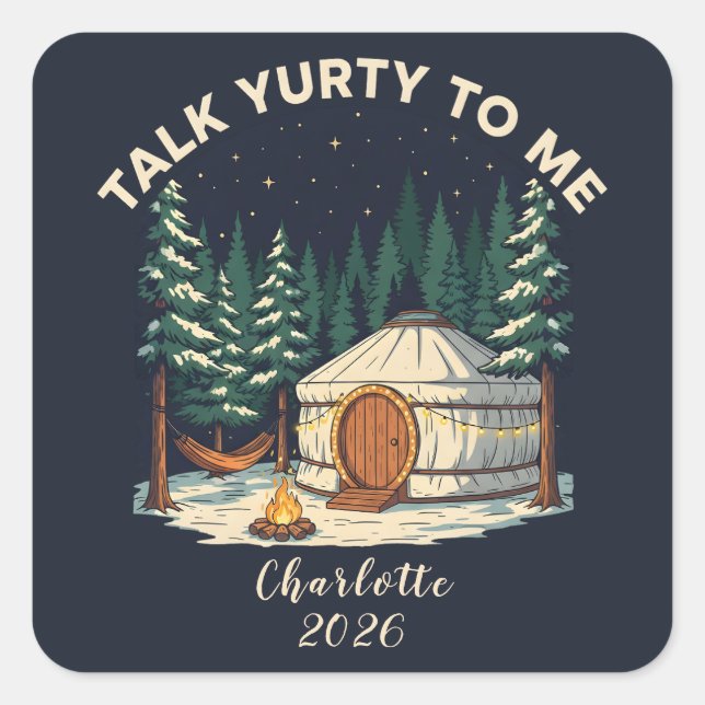 Personalized Glamping Yurt Adventure Retro Camping Square Sticker (Front)