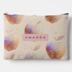 Personalized Glitter Apple Sparkle Fruit Pastel  Accessory Pouch