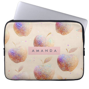 Personalized Glitter Apple Sparkle Fruit Pastel Laptop Sleeve