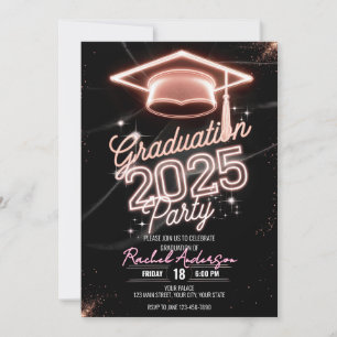 Personalized Glitter Dust Pink Dinner Graduation Invitation