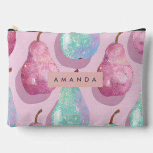 Personalized Glitter Pink and Aqua Pears Accessory Pouch