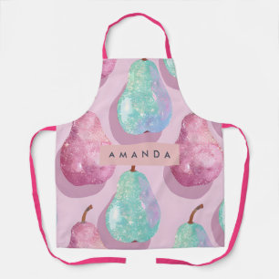 Personalized Glitter Pink and Aqua Pears Apron