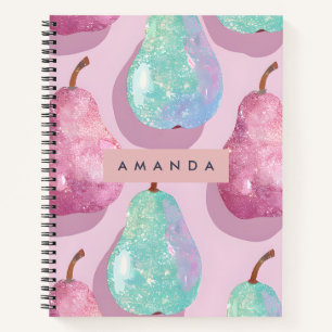 Personalized Glitter Pink and Aqua Pears Notebook