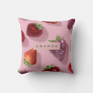 Personalized Glitter Strawberry & Raspberry  Cushion