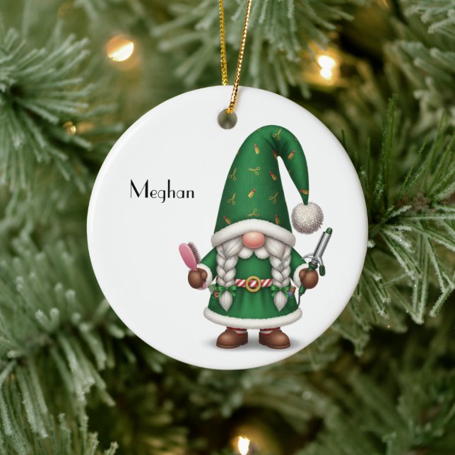 Personalized Gnome Xmas for Hairdresser Ceramic Ornament (Tree)