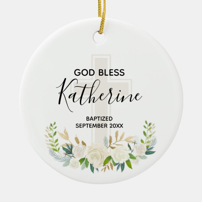 Personalized God Bless Girl Christening Ornament (Front)