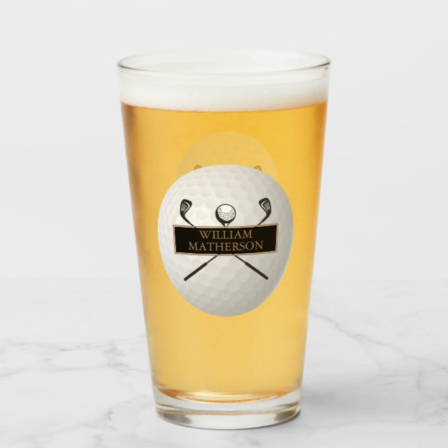 Personalized Gold and Black Golf Ball Classic Glass (Front Filled)
