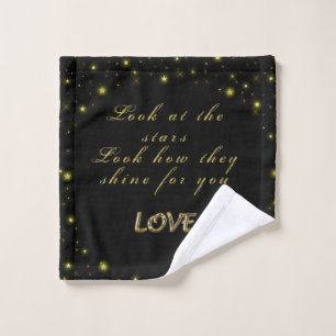 Personalized Gold and sparkles stars on black Bath Towel Set