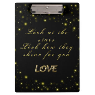 Personalized Gold and sparkles stars on black Clipboard
