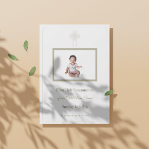 Personalized Gold and White First Holy Communion Invitation