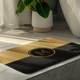 Personalized Gold & Black Geometric Design Bath Mat