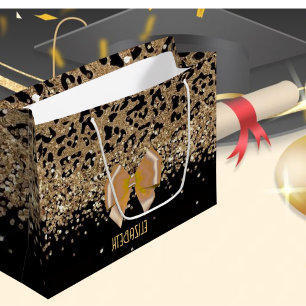 Personalized Gold Black Leopardwith Elegant Golden Large Gift Bag