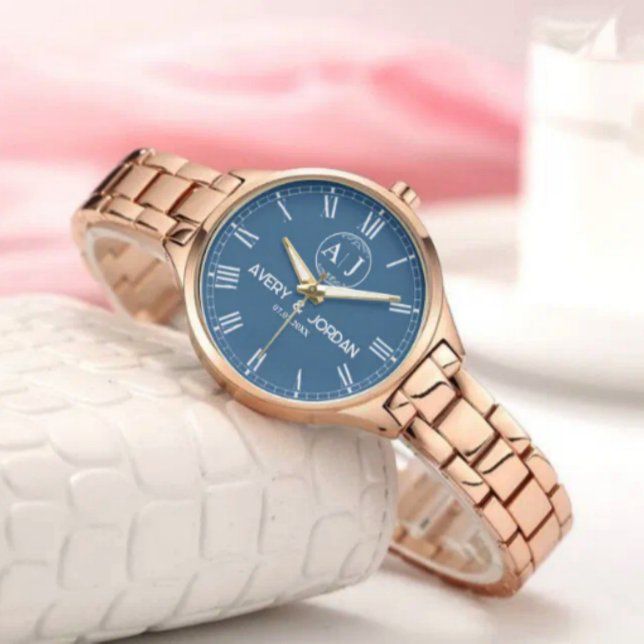 Personalized Gold Blue Dial Elegant Custom Gift Watch (Creator Uploaded)