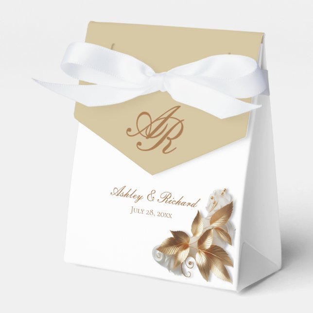 Personalized Gold Botanical Wedding Favour Box (Front Side)
