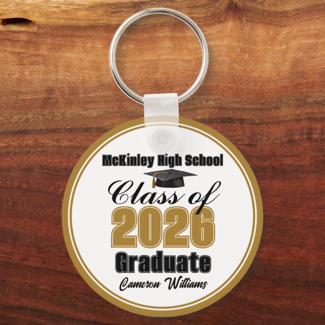 Personalized Gold Class of 2026 Graduation Party Key Ring (Front)