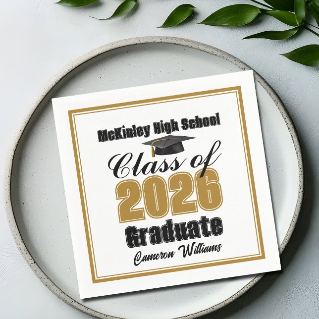 Personalized Gold Class of 2026 Graduation Party Napkin (Creator Uploaded)