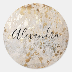 Personalized Gold Cowhide Print Metallic Sticker