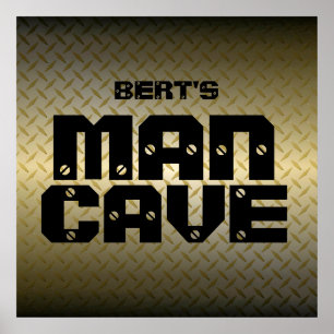 Personalized Gold Diamondplate Man Cave Poster