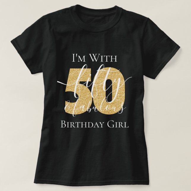 Personalized Gold Fifty Fabulous Birthday Glitter T-Shirt (Design Front)