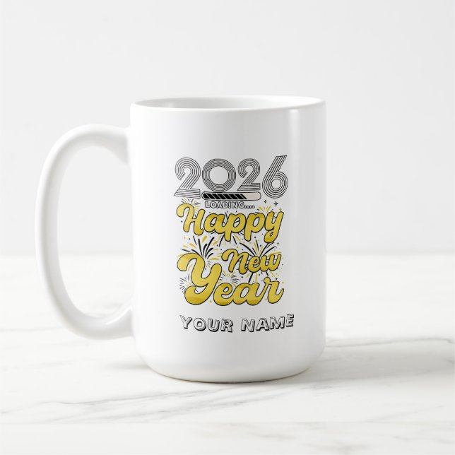 Personalized Gold Fireworks Holiday Countdown  Coffee Mug (Left)
