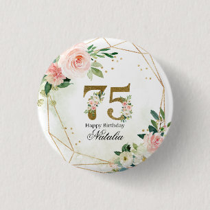 Personalized Gold & Floral 75th Custom 3 Cm Round Badge