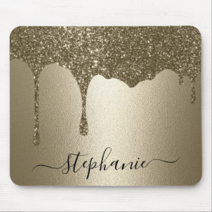 Personalized Gold Glitter Drip Mouse Pad