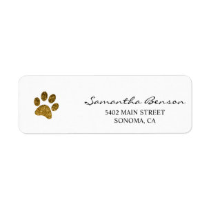 Personalized Gold Glitter Paw Print Return Address Label