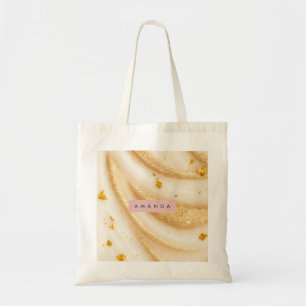 Personalized Gold Glitter Swirl on Pearl White Tote Bag