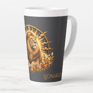 Personalized Gold Gray Zodiac Sign Leo Latte Mug