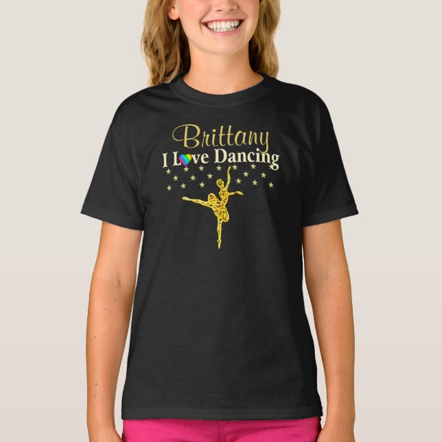 PERSONALIZED GOLD I LOVE DANCING T SHIRT (Front)