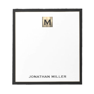 Personalized Gold Monogram Black White Notepad