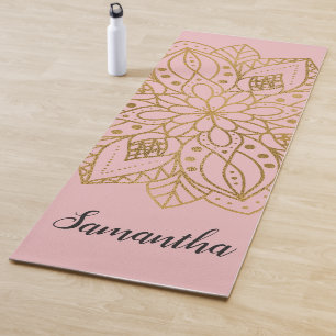 Personalized Gold Nature Mandala Pink Yoga Mat