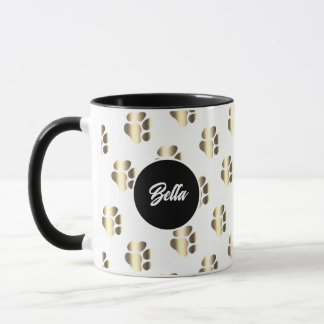 Personalized gold paws pattern pet lovers mug