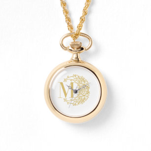 Personalized Gold Pocket Watch with Initial M 