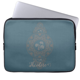 Personalized Gold Rococo Lotus Ornamental Mandala Laptop Sleeve