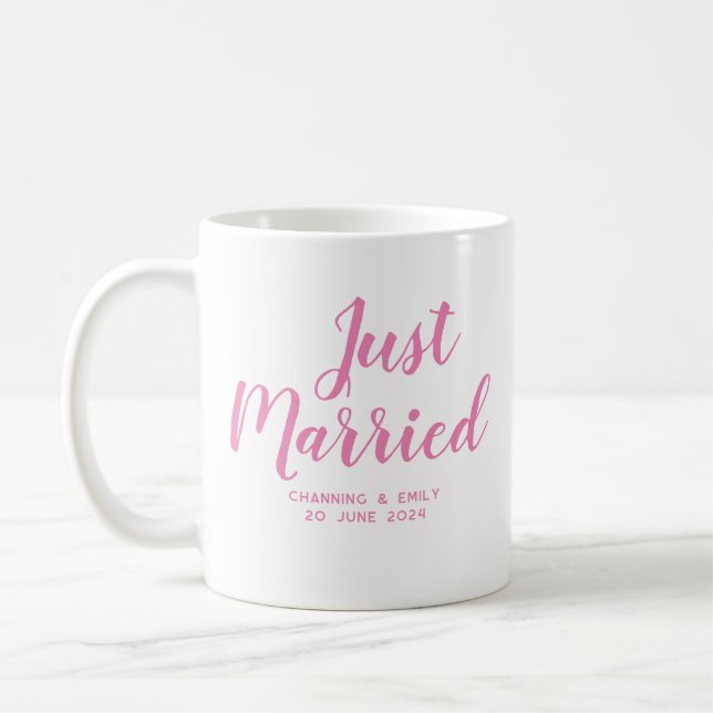 Personalized Gold Script Just Married Coffee Mug (Left)