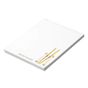 Personalized Gold Skis Vintage Ski Illustration Notepad