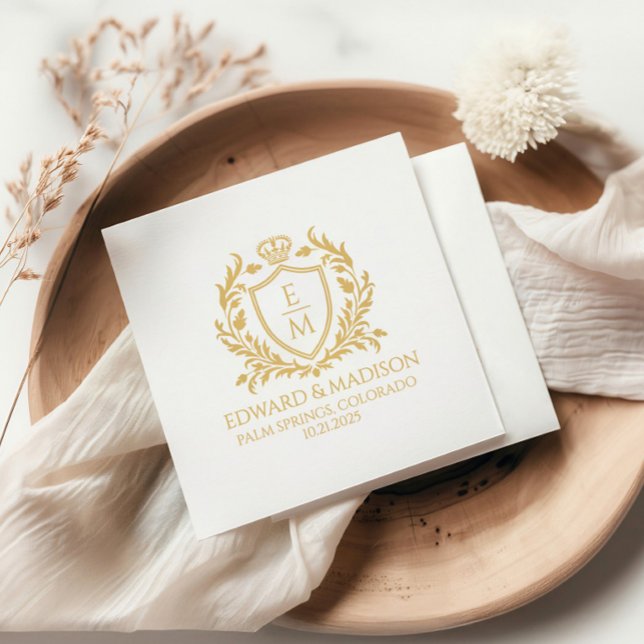 Personalized Gold Wedding Heraldic Shield Napkin (Creator Uploaded)