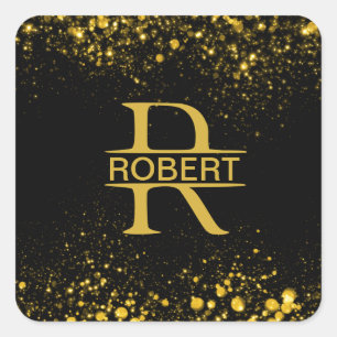 Personalized Golden Monogram Letter R  Square Sticker