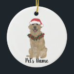 Personalized Golden Retriever Christmas Ceramic Ornament<br><div class="desc">Make the nice list this year with a personalized Christmas ornament of your favorite little golden retriever elf in a santa hat and red and green holly wreath! For the sweetest gifts,  pair it with a matching art print or another item from my golden retriever collection!</div>