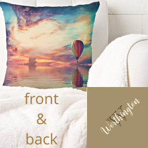 Personalized Golden Tan Hot Air Balloon Sunrise Cushion