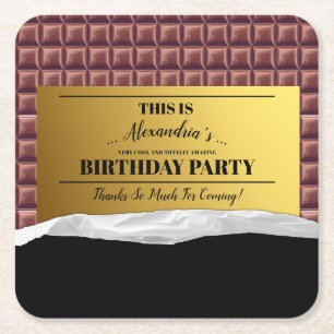 Personalized Golden Ticket Chocolate Party Square Paper Coaster