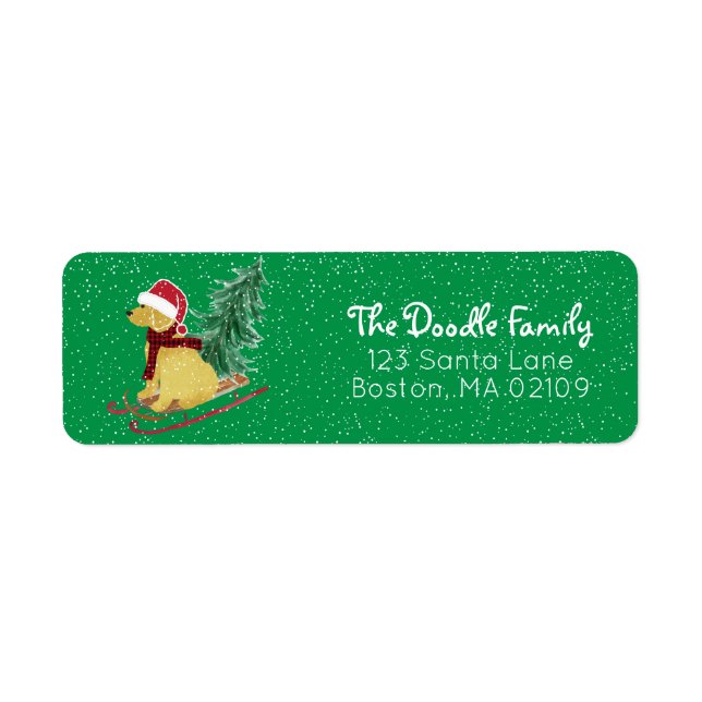 Personalized Goldendoodle Christmas Sled Return Address Label (Front)