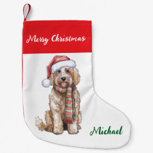 Personalized Goldendoodle Dog in Santa Hat  Small Christmas Stocking