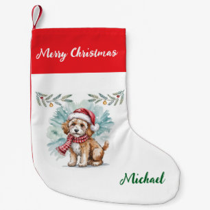 Personalized Goldendoodle Dog in Santa Hat  Small Christmas Stocking