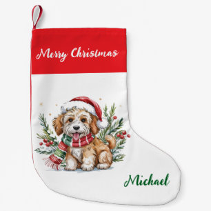 Personalized Goldendoodle Dog in Santa Hat  Small Christmas Stocking